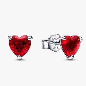 NEW Pandora Red Heart Stud Earrings Sterling Silver Crystal Romantic Giftable